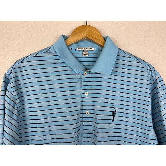 Peter Millar Men's Large Blue Striped Short Sleeve Golf Cotton Polo Shirt - Picture 3 of 5